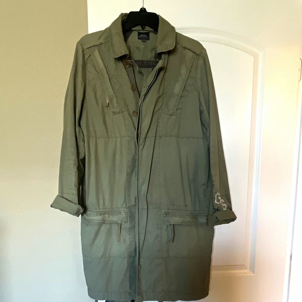 Vintage G-Star RAW Men's Green Military Long Coat Full Zip/Button Size S